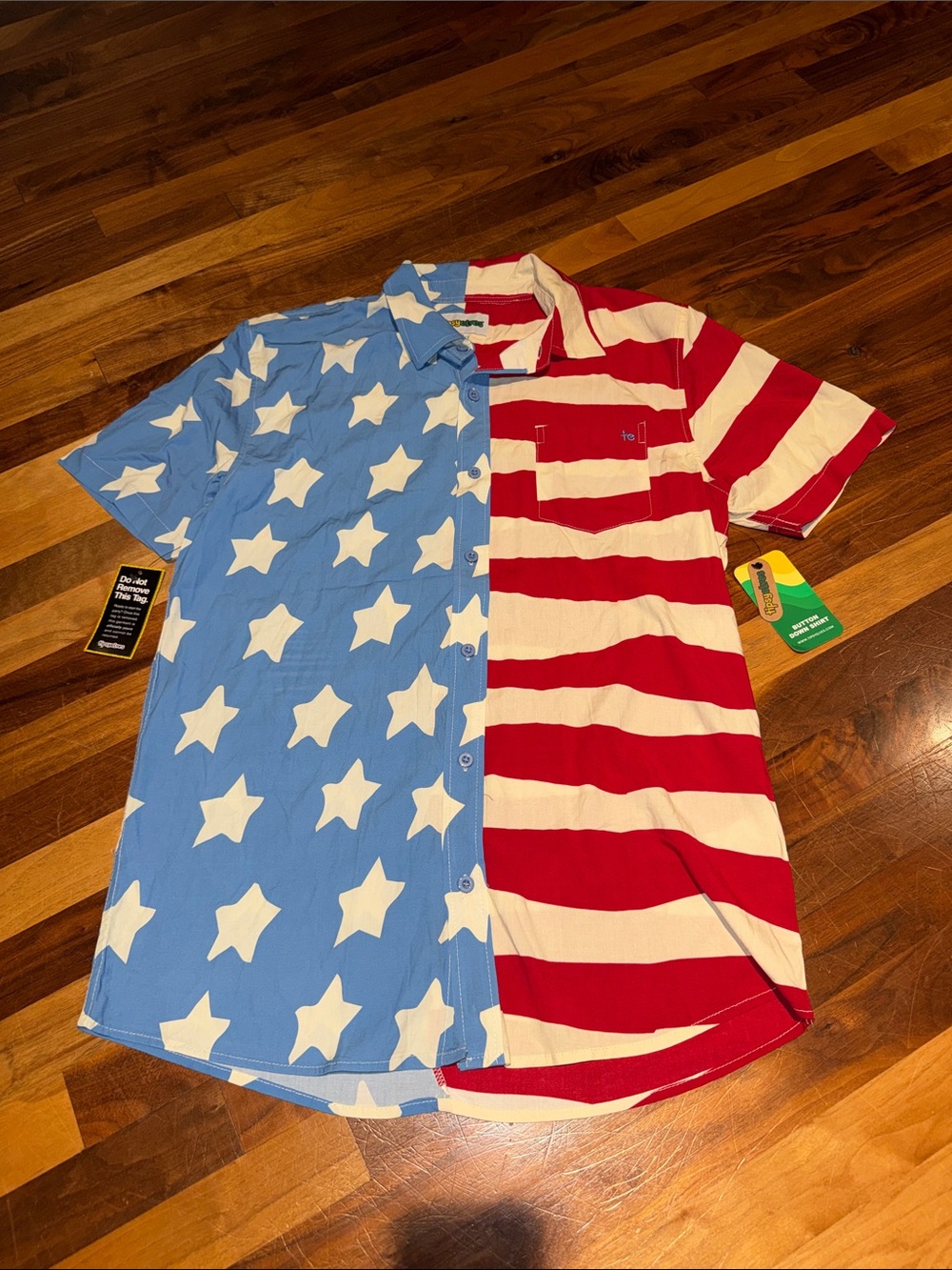 Men's tipsy elves Short-Sleeve Flag Print Shirt - Red, White & Blue